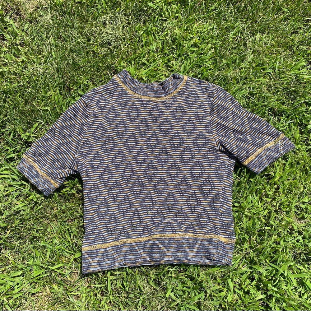 FREE PEOPLE Blue and Green T-Shirt Crop Top